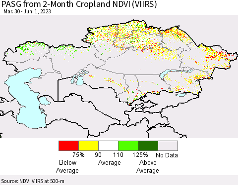 Kazakhstan PASG from 2-Month Cropland NDVI (VIIRS) Thematic Map For 5/25/2023 - 6/1/2023
