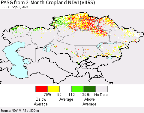 Kazakhstan PASG from 2-Month Cropland NDVI (VIIRS) Thematic Map For 8/29/2023 - 9/5/2023