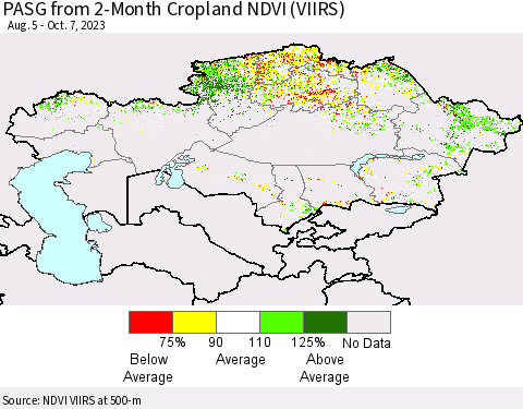 Kazakhstan PASG from 2-Month Cropland NDVI (VIIRS) Thematic Map For 9/30/2023 - 10/7/2023