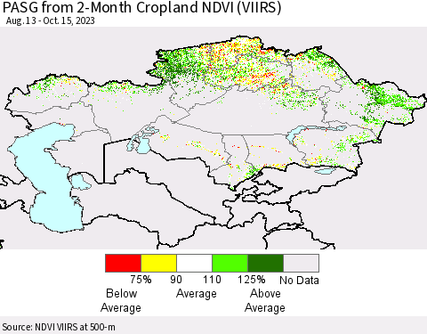 Kazakhstan PASG from 2-Month Cropland NDVI (VIIRS) Thematic Map For 10/8/2023 - 10/15/2023