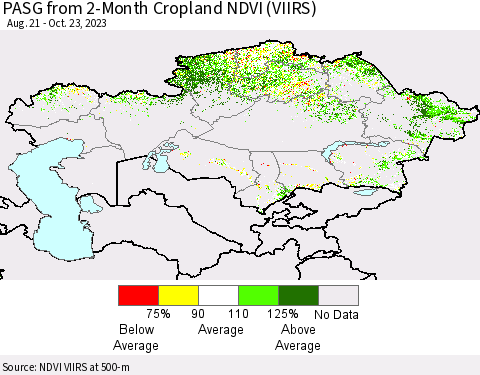 Kazakhstan PASG from 2-Month Cropland NDVI (VIIRS) Thematic Map For 10/16/2023 - 10/23/2023