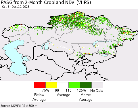 Kazakhstan PASG from 2-Month Cropland NDVI (VIIRS) Thematic Map For 12/3/2023 - 12/10/2023