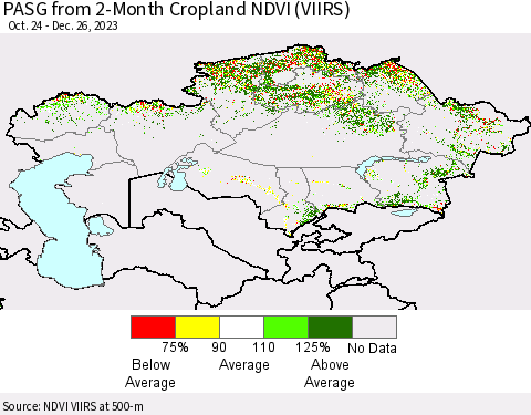 Kazakhstan PASG from 2-Month Cropland NDVI (VIIRS) Thematic Map For 12/19/2023 - 12/26/2023