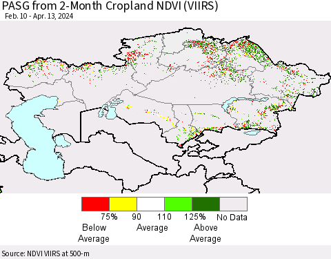 Kazakhstan PASG from 2-Month Cropland NDVI (VIIRS) Thematic Map For 4/6/2024 - 4/13/2024