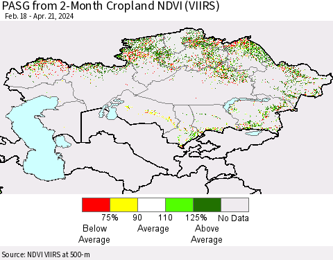Kazakhstan PASG from 2-Month Cropland NDVI (VIIRS) Thematic Map For 4/14/2024 - 4/21/2024