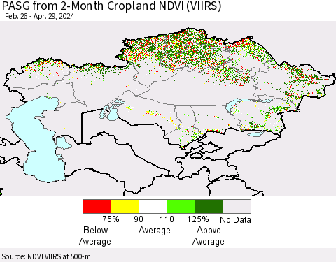 Kazakhstan PASG from 2-Month Cropland NDVI (VIIRS) Thematic Map For 4/22/2024 - 4/29/2024