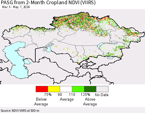 Kazakhstan PASG from 2-Month Cropland NDVI (VIIRS) Thematic Map For 4/30/2024 - 5/7/2024