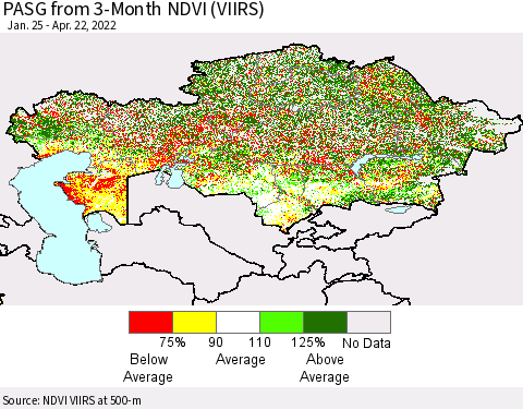 Kazakhstan PASG from 3-Month NDVI (VIIRS) Thematic Map For 4/15/2022 - 4/22/2022