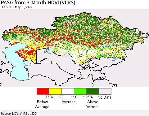 Kazakhstan PASG from 3-Month NDVI (VIIRS) Thematic Map For 5/1/2022 - 5/8/2022