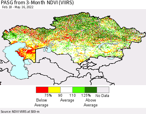 Kazakhstan PASG from 3-Month NDVI (VIIRS) Thematic Map For 5/9/2022 - 5/16/2022