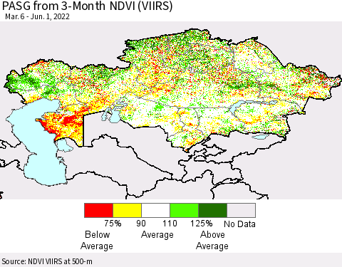 Kazakhstan PASG from 3-Month NDVI (VIIRS) Thematic Map For 5/25/2022 - 6/1/2022