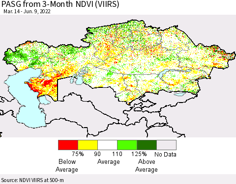 Kazakhstan PASG from 3-Month NDVI (VIIRS) Thematic Map For 6/2/2022 - 6/9/2022