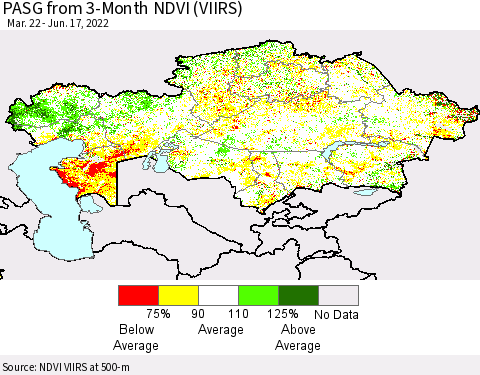 Kazakhstan PASG from 3-Month NDVI (VIIRS) Thematic Map For 6/10/2022 - 6/17/2022