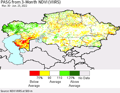 Kazakhstan PASG from 3-Month NDVI (VIIRS) Thematic Map For 6/18/2022 - 6/25/2022