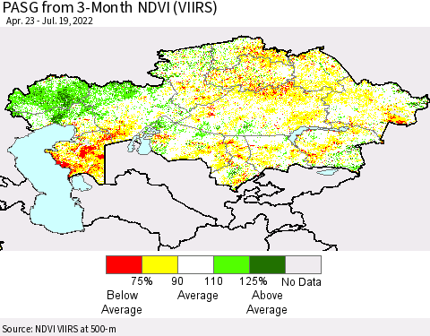 Kazakhstan PASG from 3-Month NDVI (VIIRS) Thematic Map For 7/12/2022 - 7/19/2022