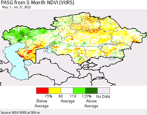 Kazakhstan PASG from 3-Month NDVI (VIIRS) Thematic Map For 7/20/2022 - 7/27/2022