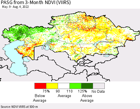 Kazakhstan PASG from 3-Month NDVI (VIIRS) Thematic Map For 7/28/2022 - 8/4/2022