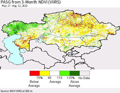 Kazakhstan PASG from 3-Month NDVI (VIIRS) Thematic Map For 8/5/2022 - 8/12/2022