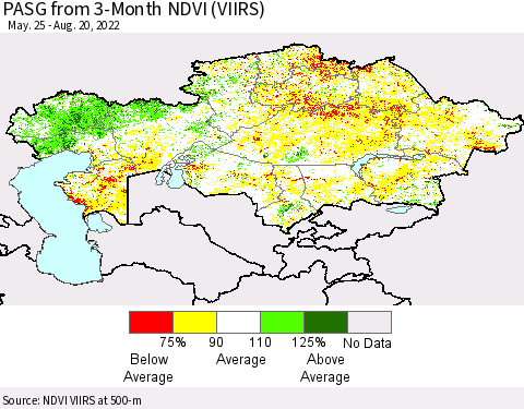 Kazakhstan PASG from 3-Month NDVI (VIIRS) Thematic Map For 8/13/2022 - 8/20/2022