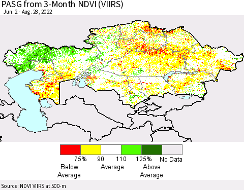 Kazakhstan PASG from 3-Month NDVI (VIIRS) Thematic Map For 8/21/2022 - 8/28/2022