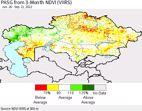 Kazakhstan PASG from 3-Month NDVI (VIIRS) Thematic Map For 9/14/2022 - 9/21/2022