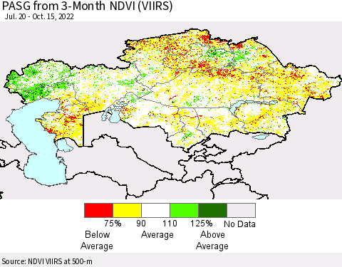 Kazakhstan PASG from 3-Month NDVI (VIIRS) Thematic Map For 10/8/2022 - 10/15/2022