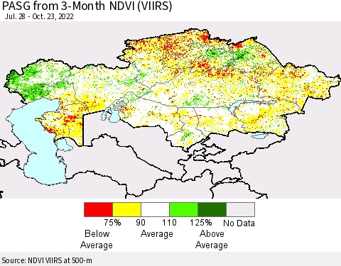 Kazakhstan PASG from 3-Month NDVI (VIIRS) Thematic Map For 10/16/2022 - 10/23/2022