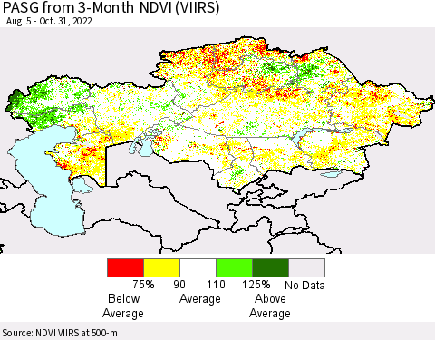 Kazakhstan PASG from 3-Month NDVI (VIIRS) Thematic Map For 10/24/2022 - 10/31/2022