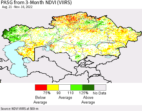 Kazakhstan PASG from 3-Month NDVI (VIIRS) Thematic Map For 11/9/2022 - 11/16/2022