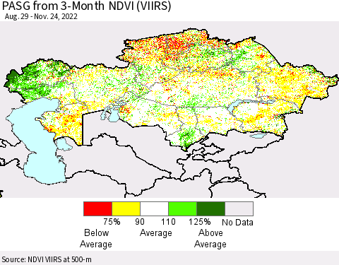 Kazakhstan PASG from 3-Month NDVI (VIIRS) Thematic Map For 11/17/2022 - 11/24/2022