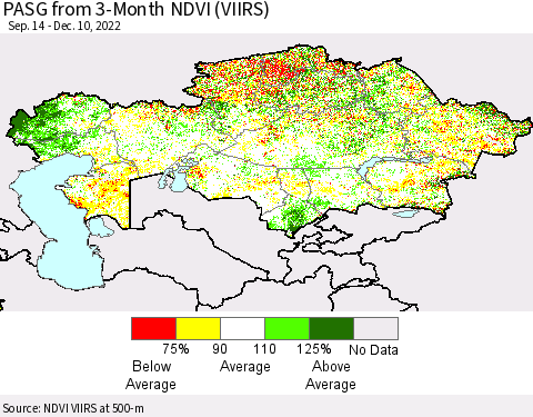 Kazakhstan PASG from 3-Month NDVI (VIIRS) Thematic Map For 12/3/2022 - 12/10/2022