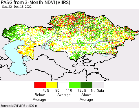 Kazakhstan PASG from 3-Month NDVI (VIIRS) Thematic Map For 12/11/2022 - 12/18/2022