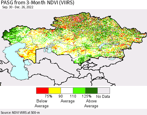 Kazakhstan PASG from 3-Month NDVI (VIIRS) Thematic Map For 12/19/2022 - 12/26/2022