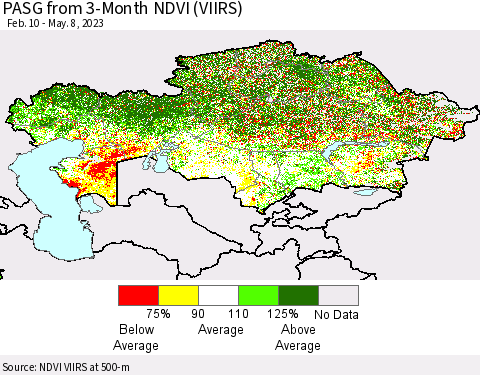 Kazakhstan PASG from 3-Month NDVI (VIIRS) Thematic Map For 5/1/2023 - 5/8/2023