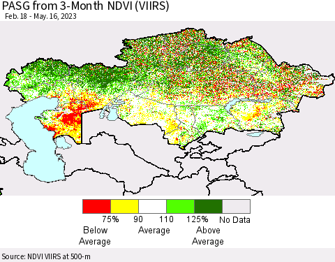 Kazakhstan PASG from 3-Month NDVI (VIIRS) Thematic Map For 5/9/2023 - 5/16/2023