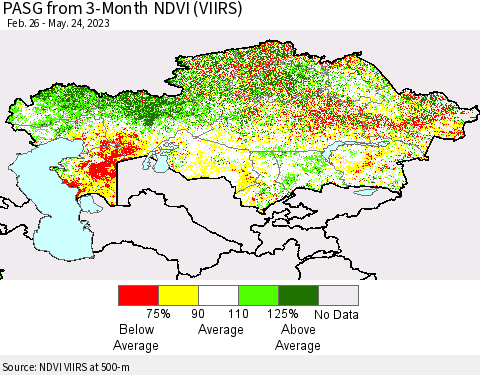 Kazakhstan PASG from 3-Month NDVI (VIIRS) Thematic Map For 5/17/2023 - 5/24/2023