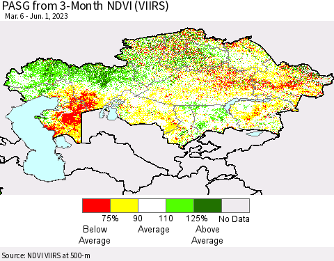 Kazakhstan PASG from 3-Month NDVI (VIIRS) Thematic Map For 5/25/2023 - 6/1/2023