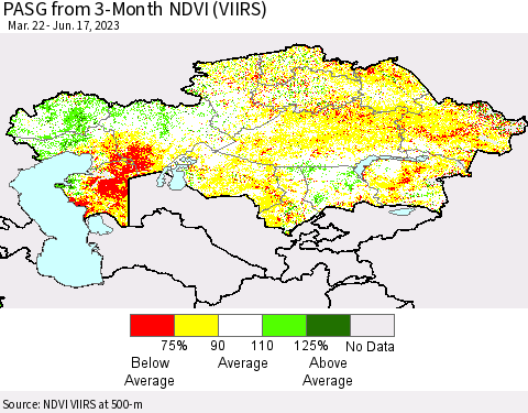 Kazakhstan PASG from 3-Month NDVI (VIIRS) Thematic Map For 6/10/2023 - 6/17/2023