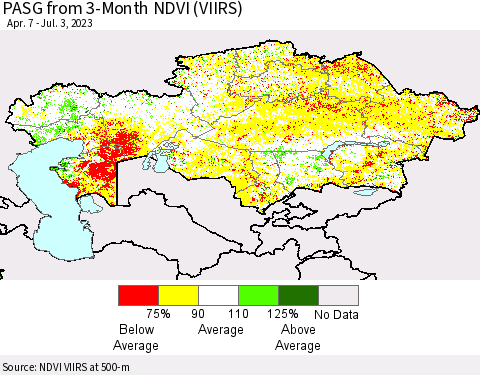 Kazakhstan PASG from 3-Month NDVI (VIIRS) Thematic Map For 6/26/2023 - 7/3/2023