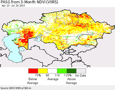 Kazakhstan PASG from 3-Month NDVI (VIIRS) Thematic Map For 7/12/2023 - 7/19/2023