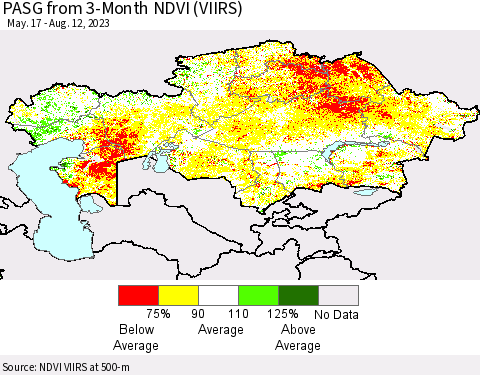 Kazakhstan PASG from 3-Month NDVI (VIIRS) Thematic Map For 8/5/2023 - 8/12/2023