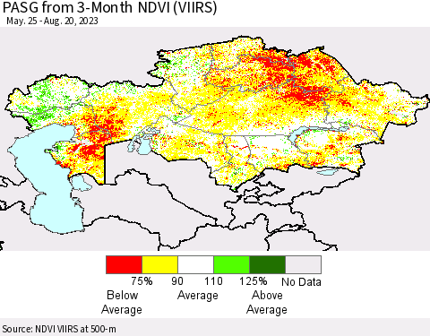 Kazakhstan PASG from 3-Month NDVI (VIIRS) Thematic Map For 8/13/2023 - 8/20/2023