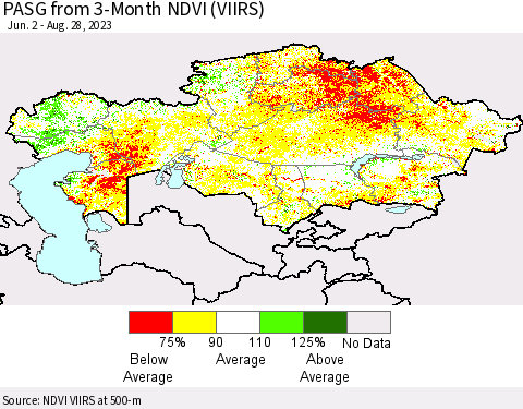 Kazakhstan PASG from 3-Month NDVI (VIIRS) Thematic Map For 8/21/2023 - 8/28/2023