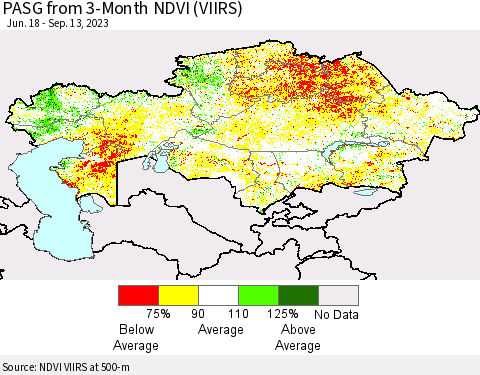 Kazakhstan PASG from 3-Month NDVI (VIIRS) Thematic Map For 9/6/2023 - 9/13/2023
