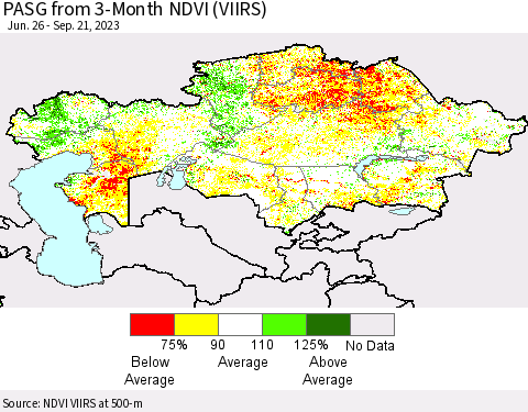 Kazakhstan PASG from 3-Month NDVI (VIIRS) Thematic Map For 9/14/2023 - 9/21/2023