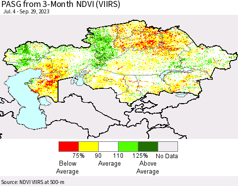 Kazakhstan PASG from 3-Month NDVI (VIIRS) Thematic Map For 9/22/2023 - 9/29/2023