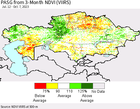 Kazakhstan PASG from 3-Month NDVI (VIIRS) Thematic Map For 9/30/2023 - 10/7/2023