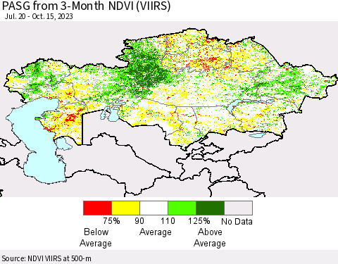 Kazakhstan PASG from 3-Month NDVI (VIIRS) Thematic Map For 10/8/2023 - 10/15/2023