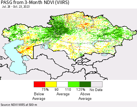 Kazakhstan PASG from 3-Month NDVI (VIIRS) Thematic Map For 10/16/2023 - 10/23/2023