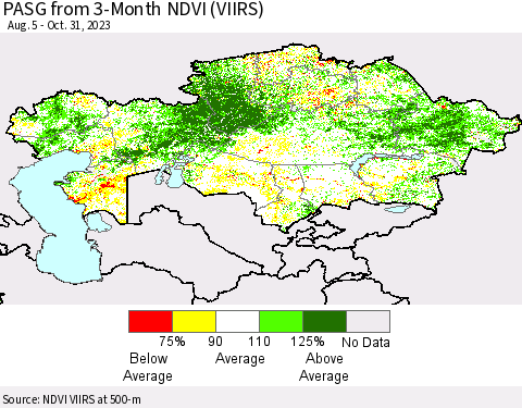 Kazakhstan PASG from 3-Month NDVI (VIIRS) Thematic Map For 10/24/2023 - 10/31/2023